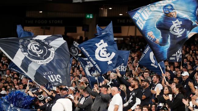 The club song of Carlton has been accused of having racist origins. Picture: Michael Willson/AFL Photos via Getty Images.