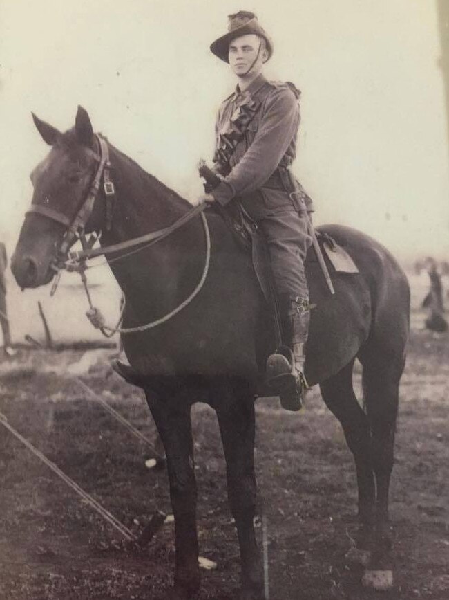 “A pioneer’s son from Duntroon. My father, Henry Tully, was born September 14, 1888. His formative years were spent in Canberra on ‘Duntroon Station’ where his father David Tully, a local pioneer was the station master. Later the land was purchased by the Commonwealth after the capital was established and it became known as the Royal Military College Duntroon, a fortuitous connection indeed. On August 6, 1915 he enlisted with the Australian Imperial Force where his past experience as a jackaroo made him an ideal troop in the 12th Light Horse Regiment (4th Light Horse Brigade). He served in the Sinai and Palestine campaign, fighting in the Battle of Beersheba, where he and his waler (horse) rode in the forefront of the Charge of Beersheba as part of the 6th Reinforcements on October 31, 1917. During the battle he received a non-fatal shrapnel wound to the thigh, which did lead him to be hospitalised for several months but did not stop him from rejoining his unit in May 1918 after which he also fought in the Battle of Jerusalem, the Battle of Meggido and the Capture of Damascus. Henry returned to Australia in 1919. His medals were stolen on the train trip back home and unfortunately were never replaced in his lifetime as it was too costly. Recently my eldest daughter contacted the War Memorial and was able to obtain replicas which I now proudly wear in remembrance of the sacrifices of my father and all the Diggers in WW1. Medals issued: 1914-1915 Star British War Medal Victory Medal. My father’s legacy and bravery lives on in the memory of his family – myself, six grandchildren and 14 great grandchildren.” Picture: Supplied by Olivia Whenman