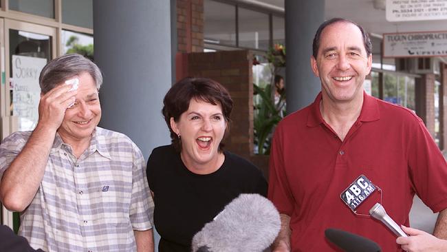 2001: Dr David Watson, the then-Liberal leader, with Jann Stuckey, the Liberal candidate for Currumbin and Opposition leader Rob Borbidge discussing the Tugun Bypass