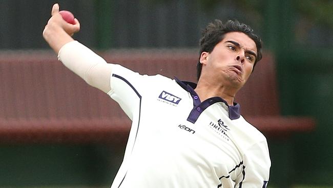 Andrew Brennan at the bowling crease for Druids. Picture: Hamish Blair