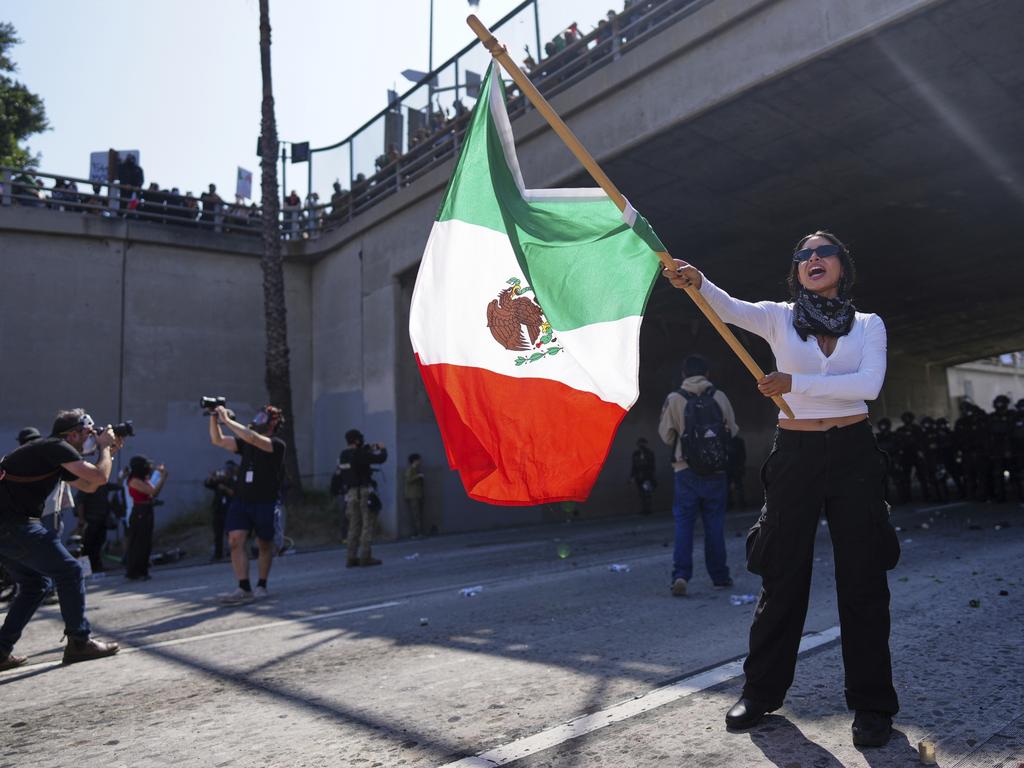 Protesters block the 101 Freeway near the metropolitan detention centre of downtown Los Angeles. Picture: AP