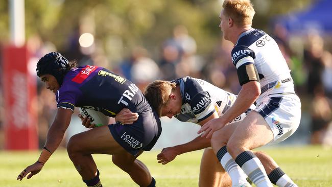 Sualauvi Faalogo suffered a hamstring injury in the Storm’s pre-season match against the Cowboys. (Photo by Morgan Hancock/Getty Images)