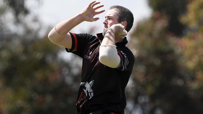 Essendon’s Tom O’Donnell did the damage with the bat. Picture: Andy Brownbill