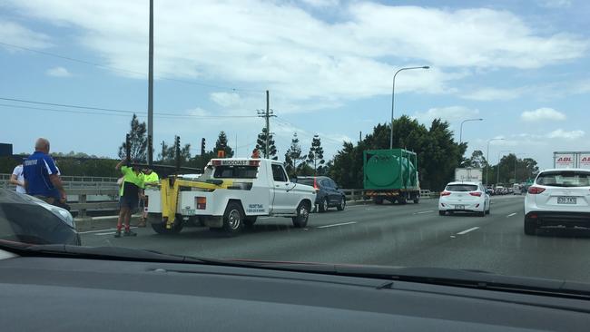 Traffic backing up on the M1 at Coomera after traffic accident. Photo: Andrew Potts