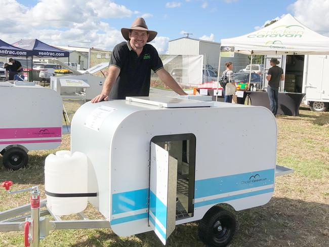 CUTE CHICKEN CARAVAN: John Rullis reckons his delightful caravans not only protect backyard chooks from predators but also give them somewhere safe and comfortable to live. Mr RUlis said he had a lot of interest in the retro chicken caravans at Primex Casino on May 20, 2021. Photo: Alison Paterson