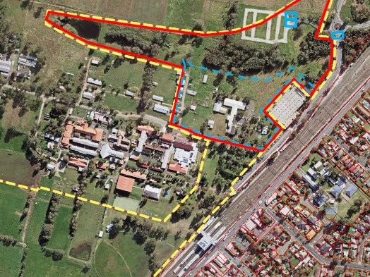 Map outlining proposed site for medium and high density housing, adjacent to Hurlstone Agricultural High School and Glenfield Station.