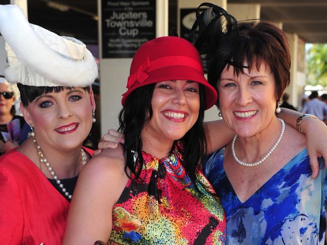 Ladies Day 2012 at Cluden Park race track, Townsville. L-R Dee Raciti of Condon, Agatha Vecchio of Hermit Park, Marcia Gardner of Annandale.