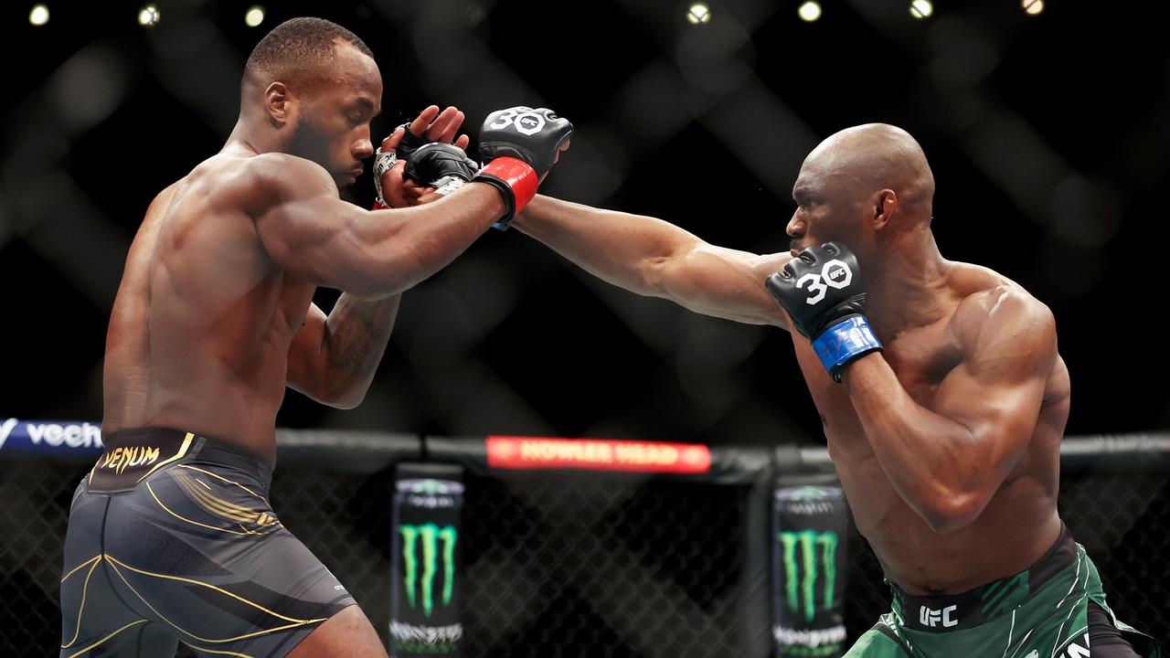 Leon Edwards (left) got the better of Kamaru Usman in their UFC welterweight title contest. (Photo by Catherine Ivill/Getty Images)