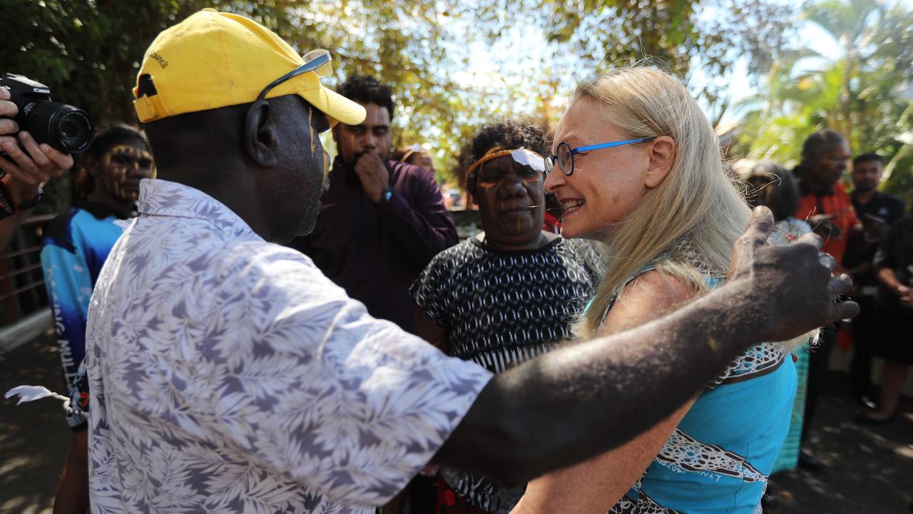 Munupi family members embraced NT Coroner Elisabeth Armitage following the death in care coronial investigation for 47-year-old Pukumani Alimankinni on April 24, 2024. Picture: Zizi Averill