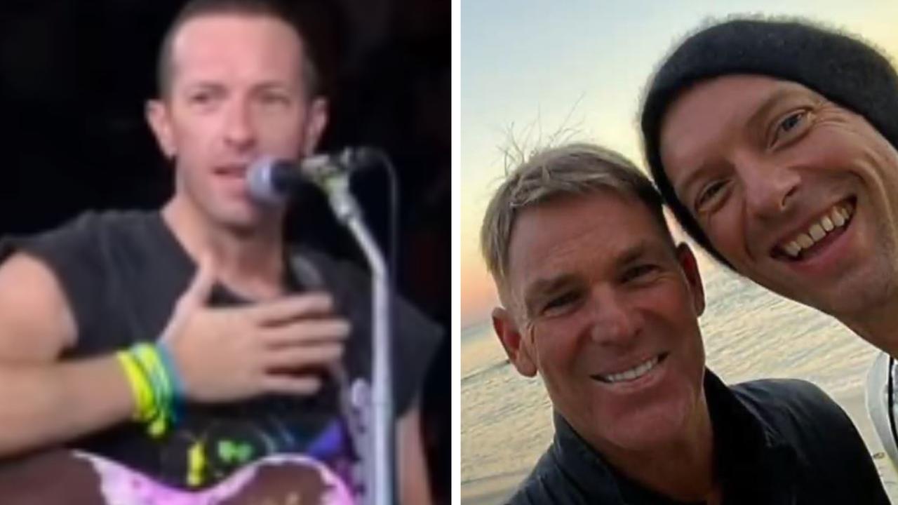 Shane Warne’s kids watch as Coldplay’s Chris Martin pays tribute to late cricketer