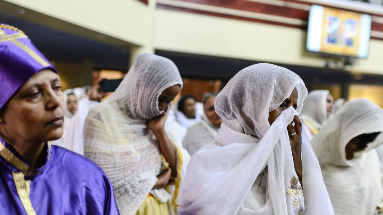 Members of the Ethiopian community take part in a special prayer for the victims of the Ethiopian Airlines crash. Picture: AP 