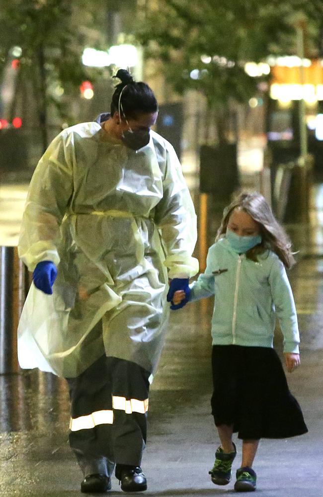 Children were taken from a Sydney quarantine hotel to hospital. Picture: Bill Hearne