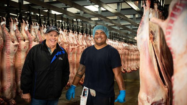 Cowra Meat Processors. Pacific workers scheme where workers from the Islands can gain a visa to work for the years. Peter Brown and Harry Ielome From Samoa Photo Renee Nowytarger / The Australian