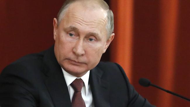 Russian President Vladimir Putin in Moscow yesterday. Picture: AP