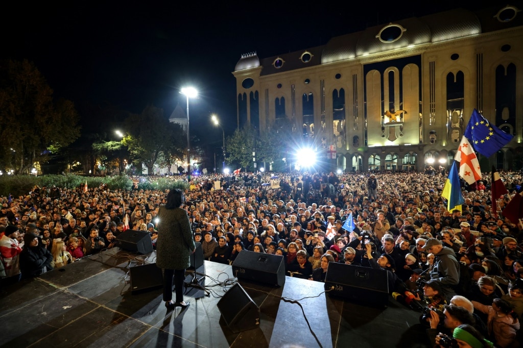 Thousands took to the streets of the capital Tbilisi on Monday evening in response to opposition calls to protest the "stolen election" -- a call Zurabishvili urged Georgians to heed