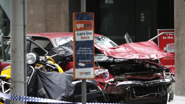 The wreckage of the stolen car Gargasoulas used in his rampage.