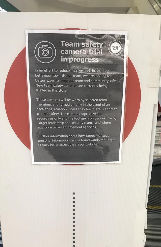 Target signage alerting customers of body-worn cameras. Picture: Tricia Rivera