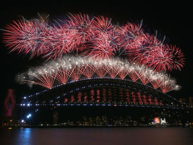 Sydney's iconic Harbour Bridge during the fireworks show on January 1, 2022. Picture: Mohammad Farooq / AFP.