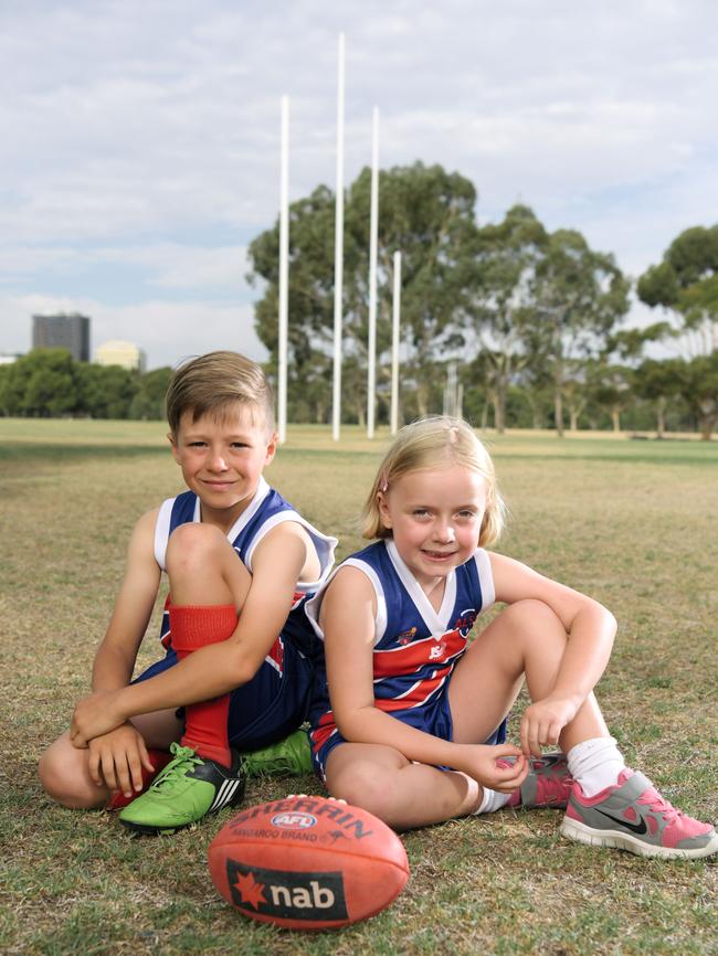 Charlie, 9, and Zara, 5, from Adelaide Lutheran Sports Club. Picture: AAP/Morgan Sette