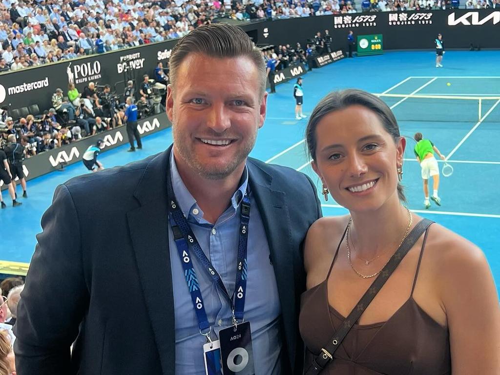Mr Groth and wife Brittany at the 2024 Australian Open. Picture: Supplied