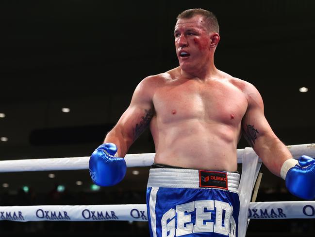 BRISBANE, AUSTRALIA - SEPTEMBER 15: Paul Gallen during his bout against Justin Hodges at Nissan Arena on September 15, 2022 in Brisbane, Australia. (Photo by Chris Hyde/Getty Images)