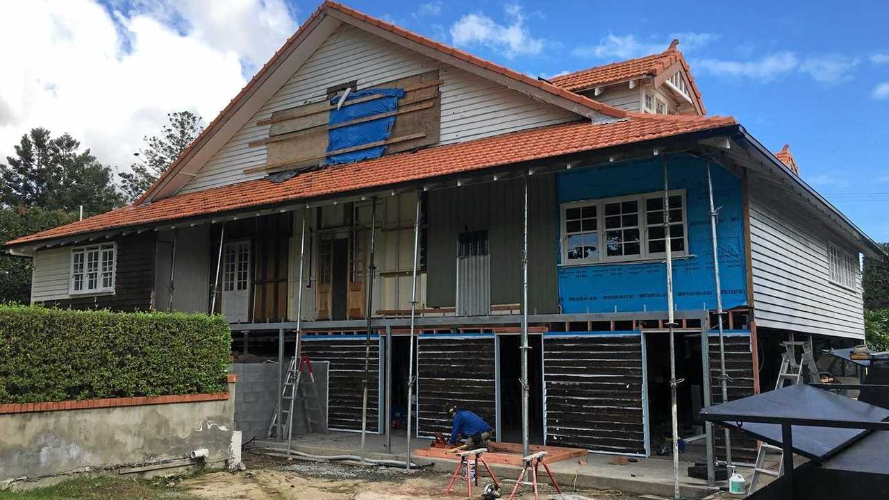 Hardwood weatherboard cladding being used to tie in with the original home on the Agnes St renovation. Picture: Mitch McDouall