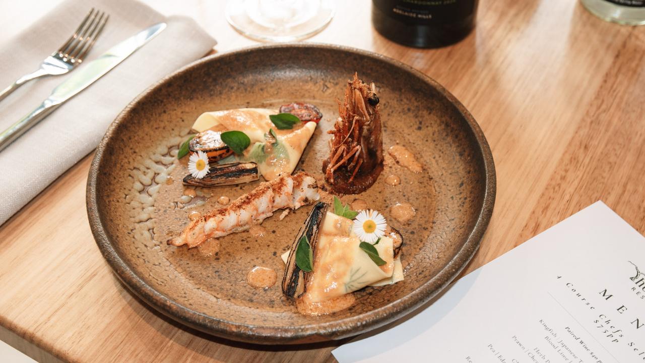 The herb pappardelle, prawn and cherry tomato dish at The Terrace restaurant at Cobb's Hill Estate, Adelaide Hills. Picture: Supplied