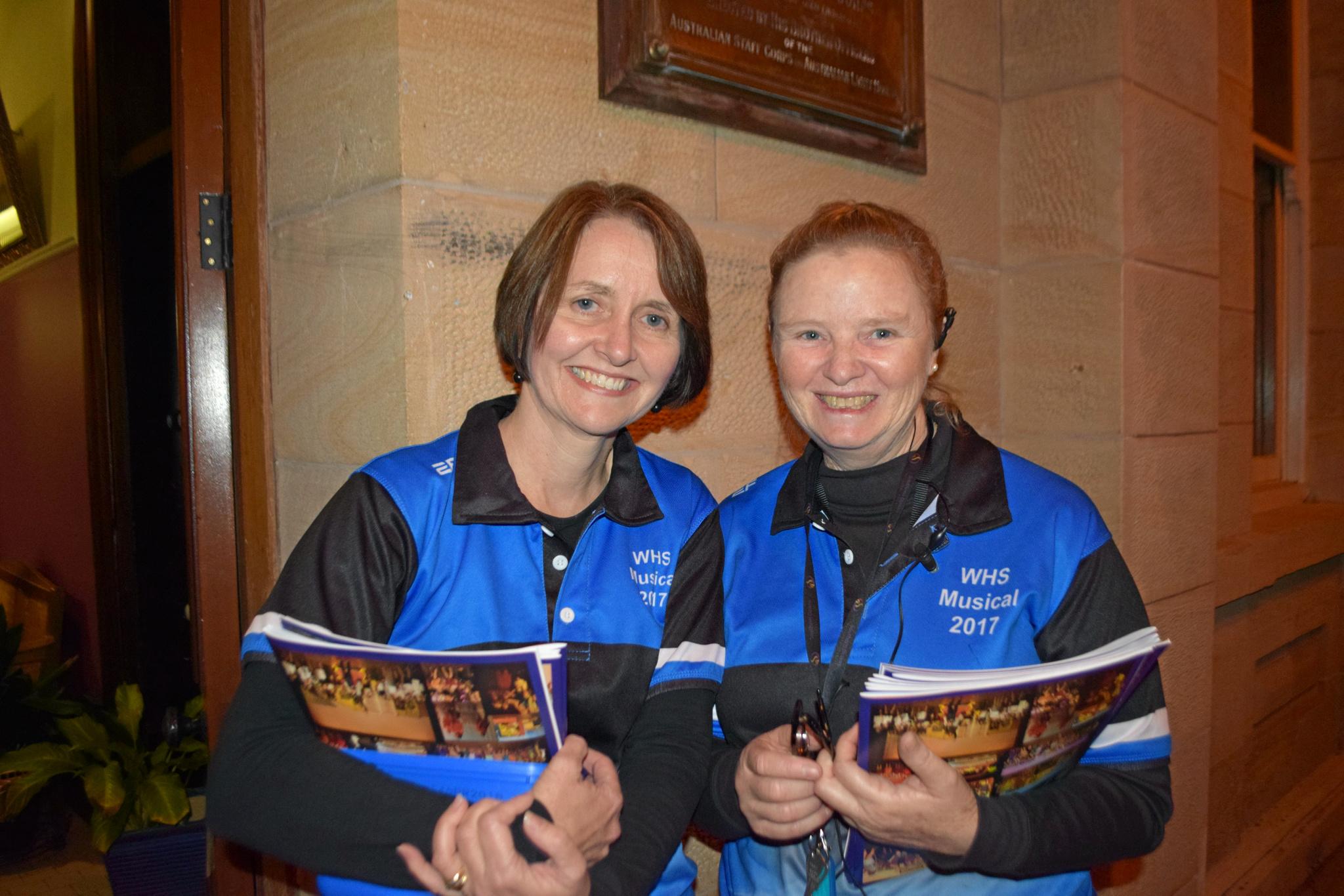 Program designer Deb Follett and show producer Michelle Ferdinand staff the entrance. Picture: Jonno Colfs