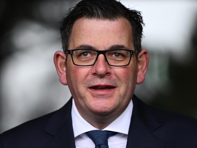 Victorian Premier Daniel Andrews speaks during a doorstop at Victorian Parliament in Melbourne, Tuesday, August 16, 2022. (AAP Image/Joel Carrett) NO ARCHIVING