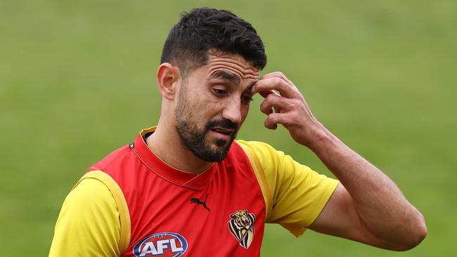 MELBOURNE - June 15 , 2023  : AFL. Richmond training.   Richmonds Marlion Pickett during the Tigers training session at Punt Road Oval today  . Photo by Michael Klein.