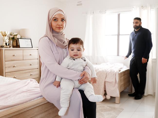 Rana Elasmar with her nine-month-old baby Zayn and husband Azzam Elasmar. Picture: Sam Ruttyn