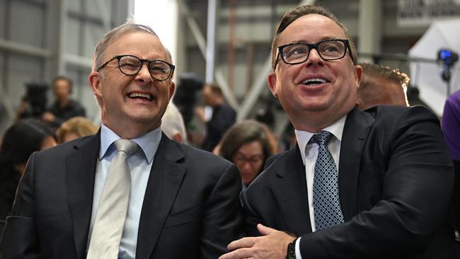 Anthony Albanese and then Qantas CEO Alan Joyce in August 2023. Picture: AAP