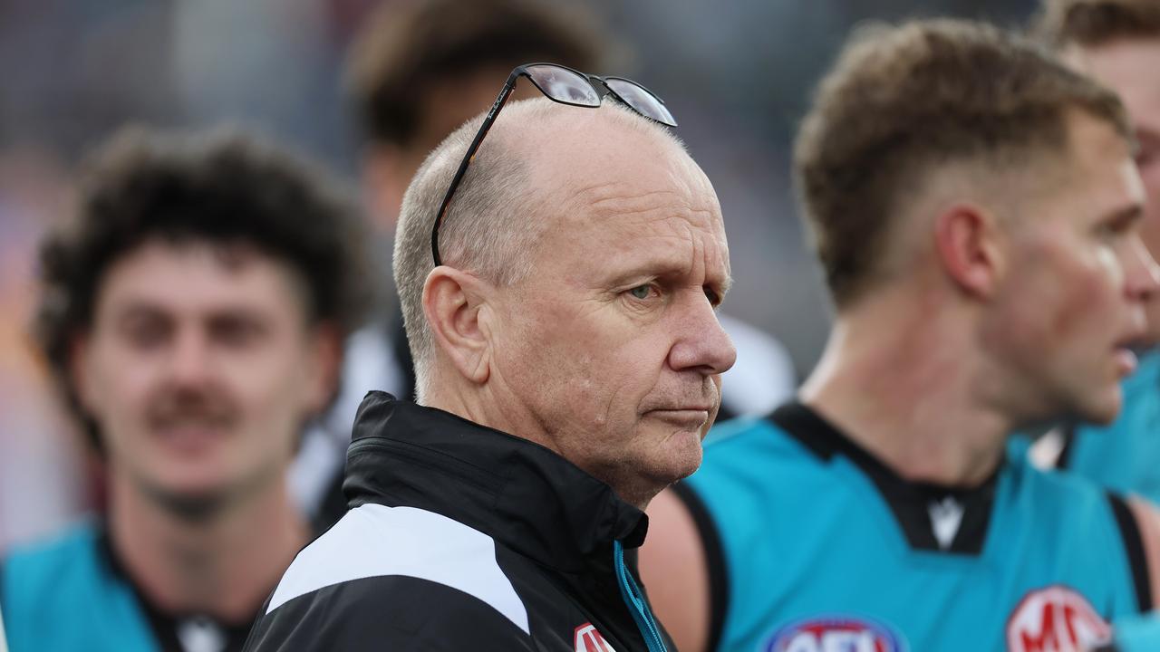 Ken Hinkley is under huge pressure after the thrashing against the Lions. (Photo by James Elsby/AFL Photos via Getty Images)