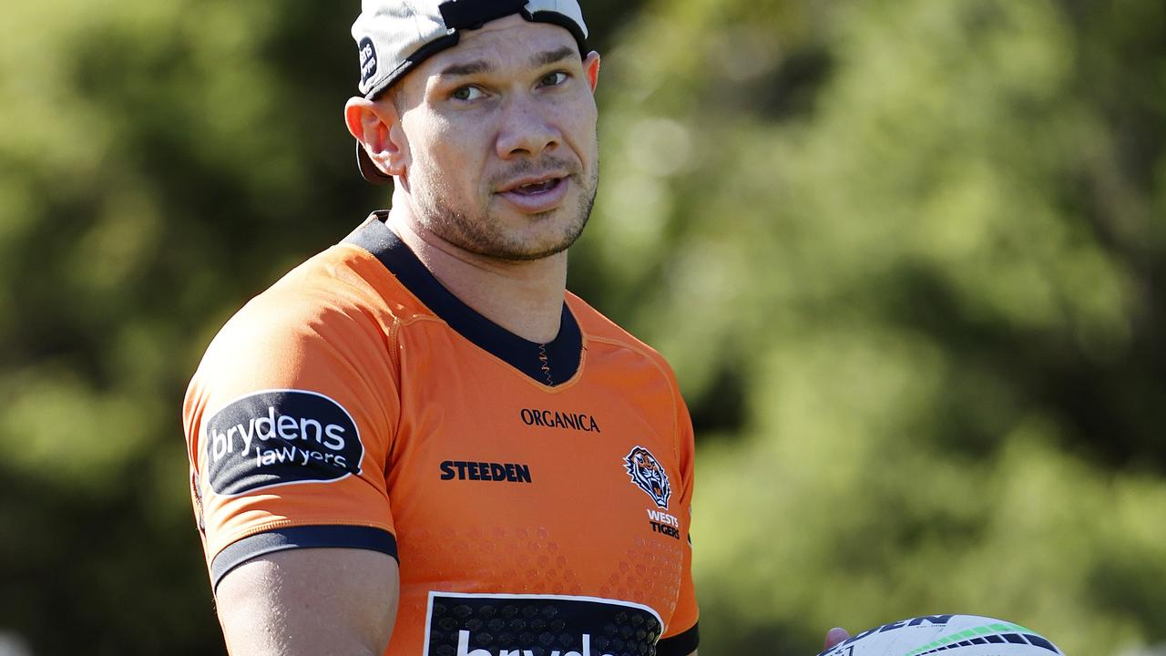 DAILY TELEGRAPH. MAY 18, 2022. Pictured is Former Canterbury Bulldogs player Brent Naden training with his new team the Wests Tigers in Concord today. Picture: Tim Hunter.