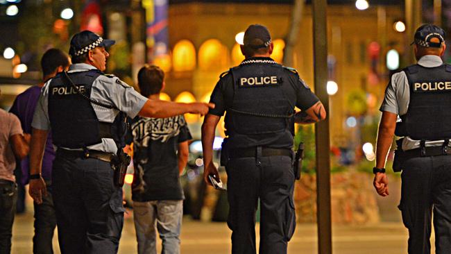 Police patrol the Townsville Safe Night precinct. Picture: Zak Simmonds