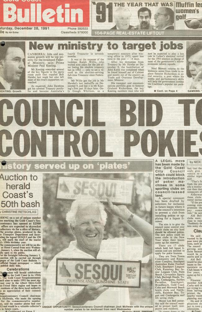 Gold Coast Bulletin 1991, December 28. Front page.