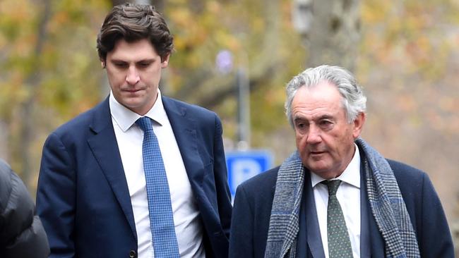 Hugh Sweeney, who was found not guilty of rape, pictured with his uncle, Michael Sweeney OAM, outside the County Court. Picture: Nicki Connolly
