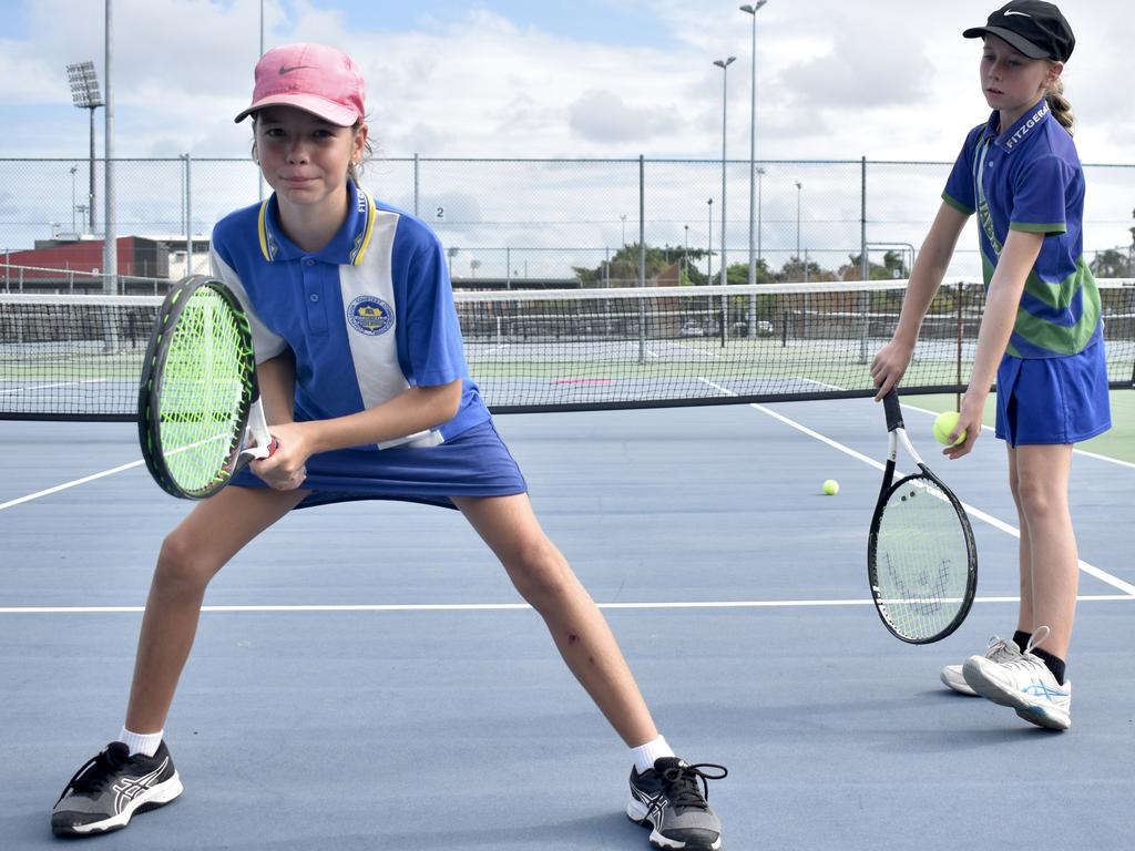 Skye (from left) and Zoe Nicolson at Mackay Tennis Association. The family trains with Ken Rogers at the Rogers Tennis Academy. Picture: Matthew Forrest