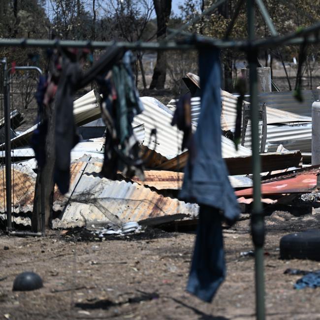 A property destroyed by a bushfire near Tara, Queensland, about 300 kilometres west of Brisbane. Fire fighters have been battling multiple bushfire in Queensland and NSW. Picture: NCA NewsWire / Dan Peled