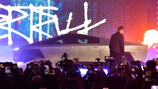 A light display at Mr Musk’s launch. Picture: AFP