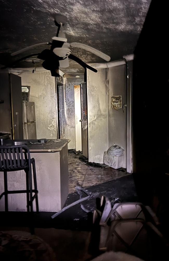 Inside the apartment which was devastated by fire on January 2, 2025 at Chevron Palms Holiday Apartments on Stanhill Dr, Surfers Paradise. Photo: Supplied.