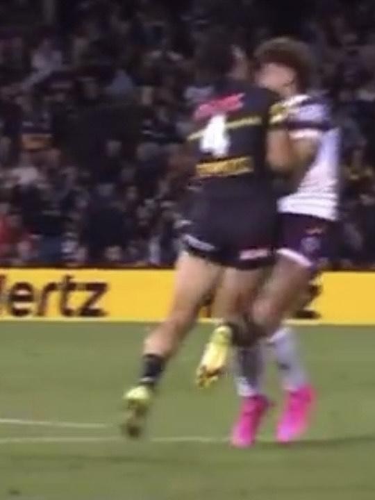 Taylan May had two feet off the ground when he collided with Reece Walsh. Credit: Supplied.