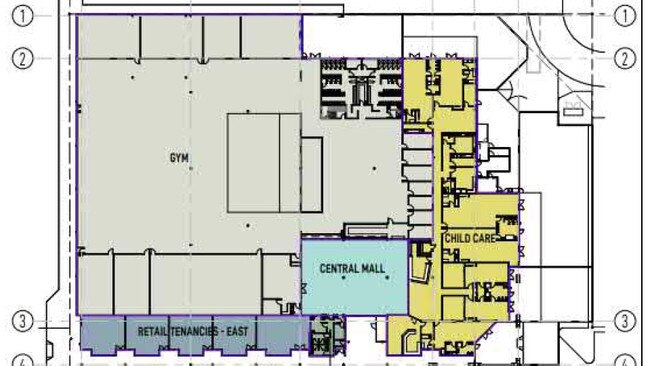 The gym will replace the supermarket, with the central mall and eastern shops remaining.