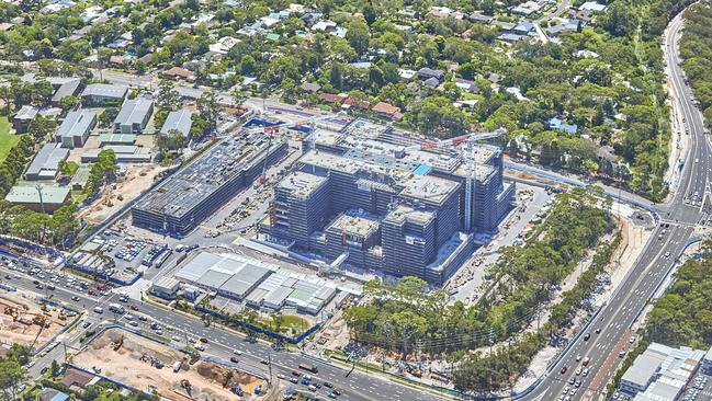 An aerial shot of the new Northern Beaches Hospital at Frenchs Forest.