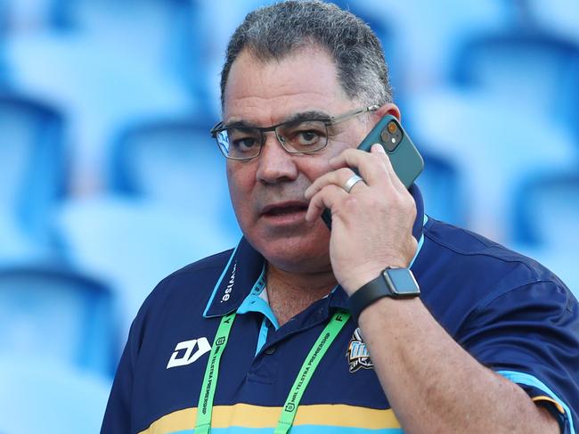 GOLD COAST, AUSTRALIA - MARCH 22: Head of Performance and Culture at Titans, Mal Meninga looks on during the round 2 NRL match between the Gold Coast Titans and the Parramatta Eels at Cbus Super Stadium on March 22, 2020 in Gold Coast, Australia. (Photo by Chris Hyde/Getty Images)