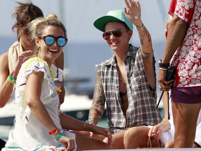 Ruby Rose flaunts her tattoos while leaving restaurant in Formentera in her way back to yacht.