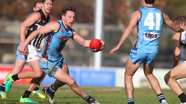 Aidan Riley (with the ball) has joined Hills club Lobethal for 2020. Picture: Stephen Laffer