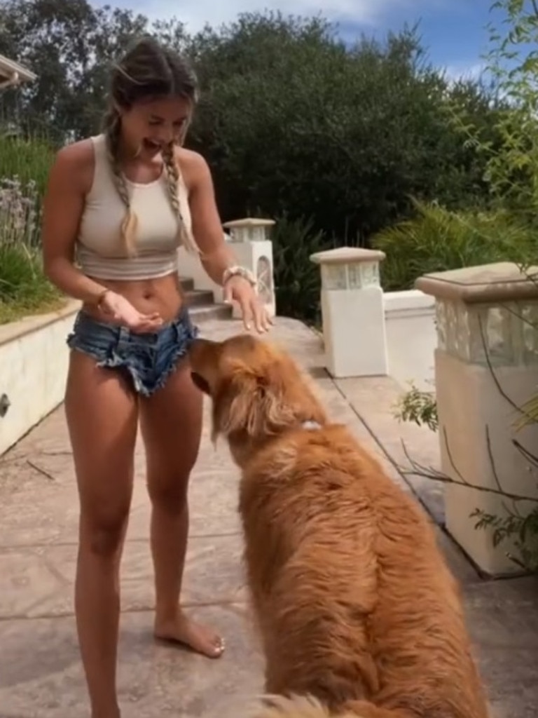 A TikTok star’s tiny denim shorts have left many people baffled. Picture: TikTok/gabriellaellyse