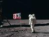 Buzz Aldrin salutes the US flag on the moon.