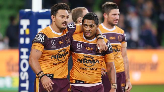 Alex Glenn and Anthony Milford leave the field after the match. Picture: Michael Dodge/Getty Images